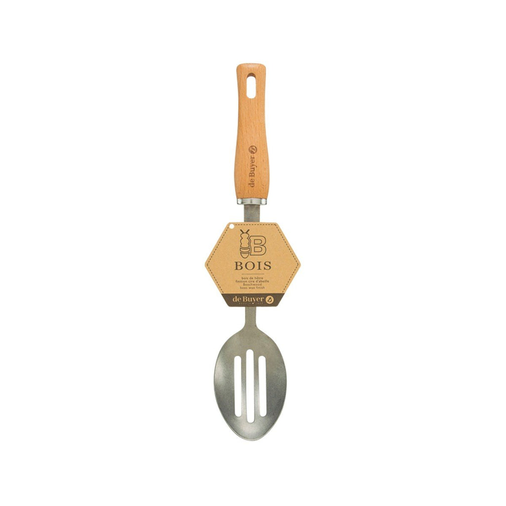 DE BUYER Stainless Steel Slotted Spoon With Wooden Bbois Handle