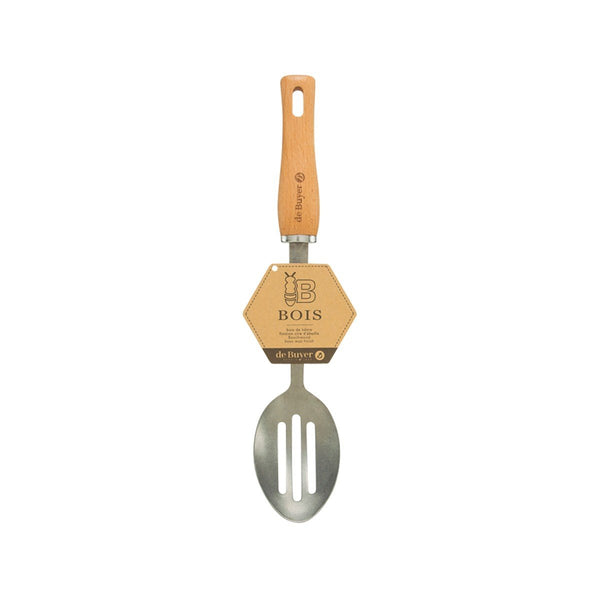 DE BUYER Stainless Steel Slotted Spoon With Wooden Bbois Handle